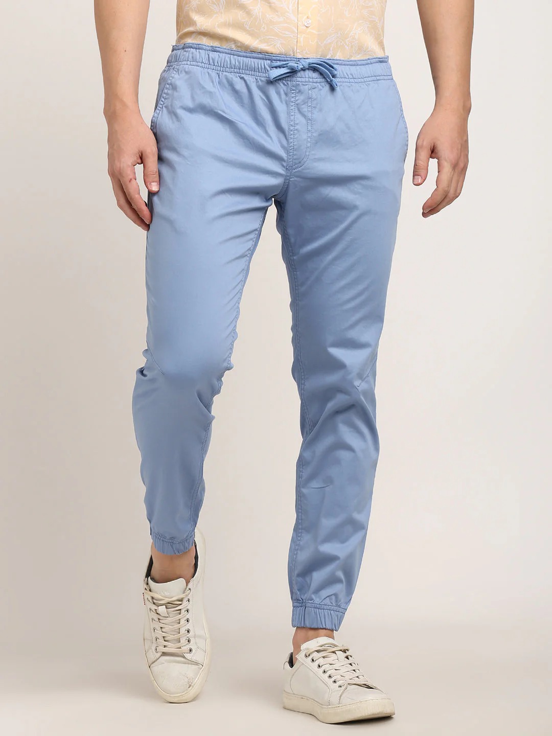 Indian Terrain Men's Comfort Fit Solid Blue Trousers